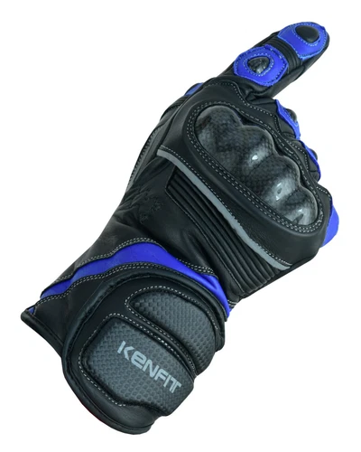 Leather Motorcycle Gloves with Knuckle Protection: Kenfit Blue and Black Riding Gloves