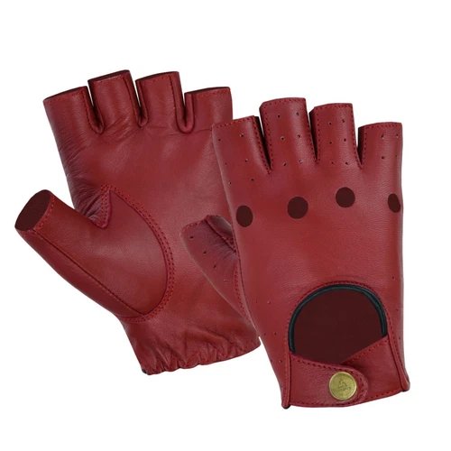 Driving Fingerless Gloves Red Leather Fashion Men Women Soft Sheepskin KENFIT