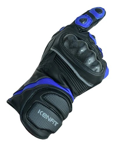 Motorcycle Leather gloves Professional Bikers Blue blk Knuckle Protection KENFIT