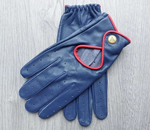 Men's Driving Gloves Fashion Gloves Soft Sheepskin Blue Leather Vintage KENFIT