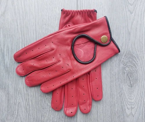 Mens leather driving Gloves Soft Sheepskin red Leather Chauffeur Vintage Kenfit